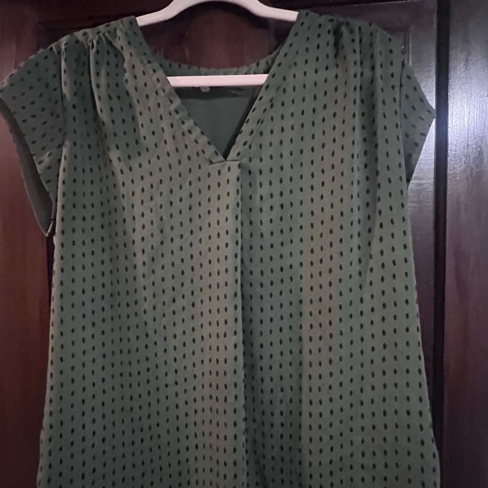 Olive Green & Black Dotted Blouse Office Chic Work - Officewear